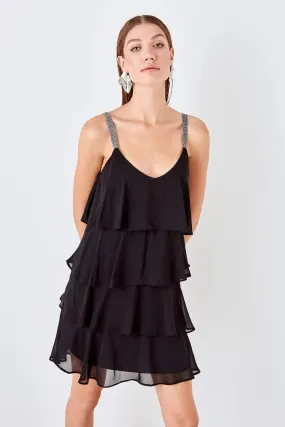 10858 Black Tiered Chiffon Dress