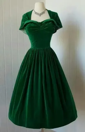 1950S Vintage Prom Dress, Green Velvet Homecoming Dresses