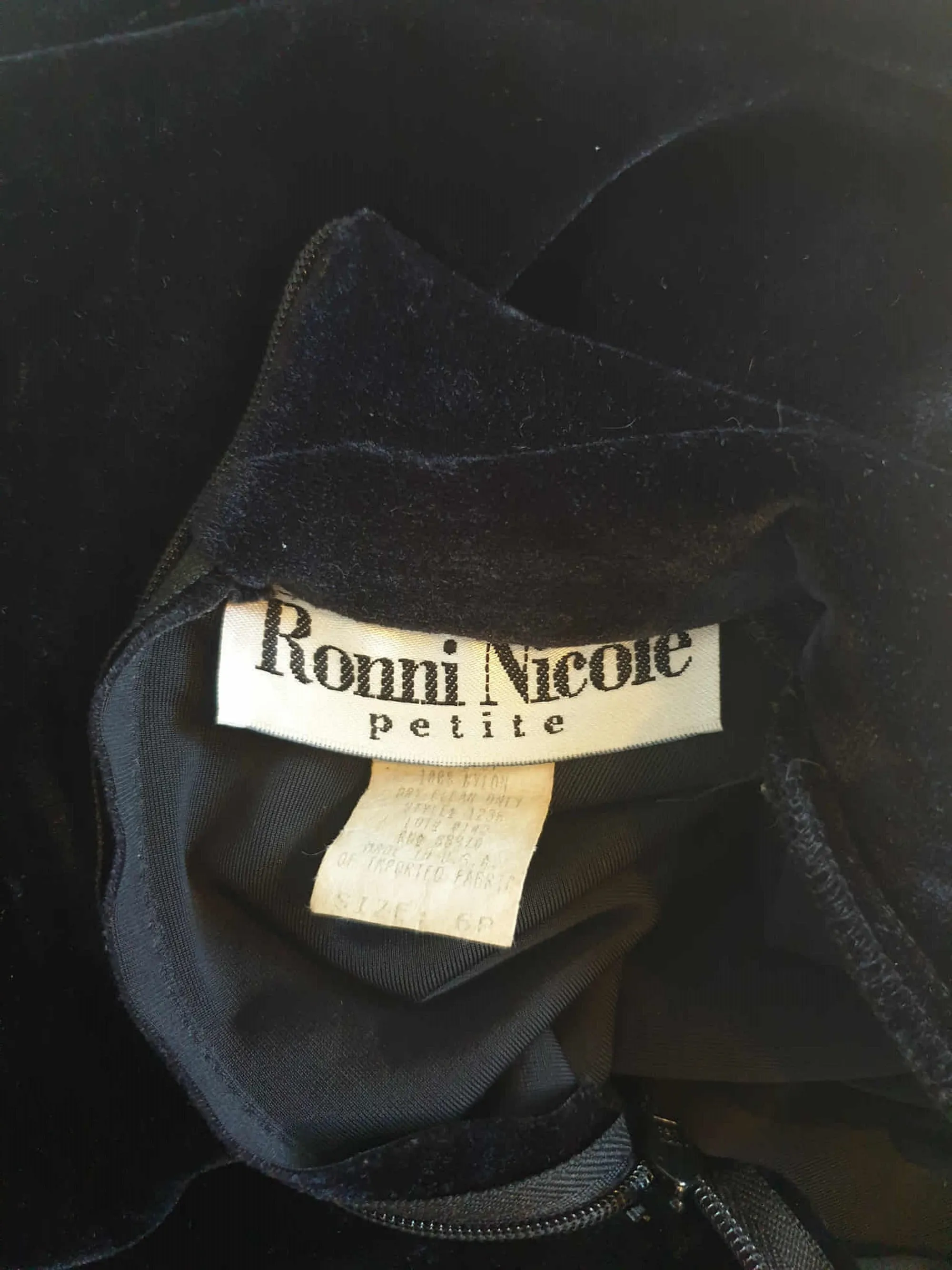 1990s Black Burn Out Velour Dress by Ronni Nicole - S