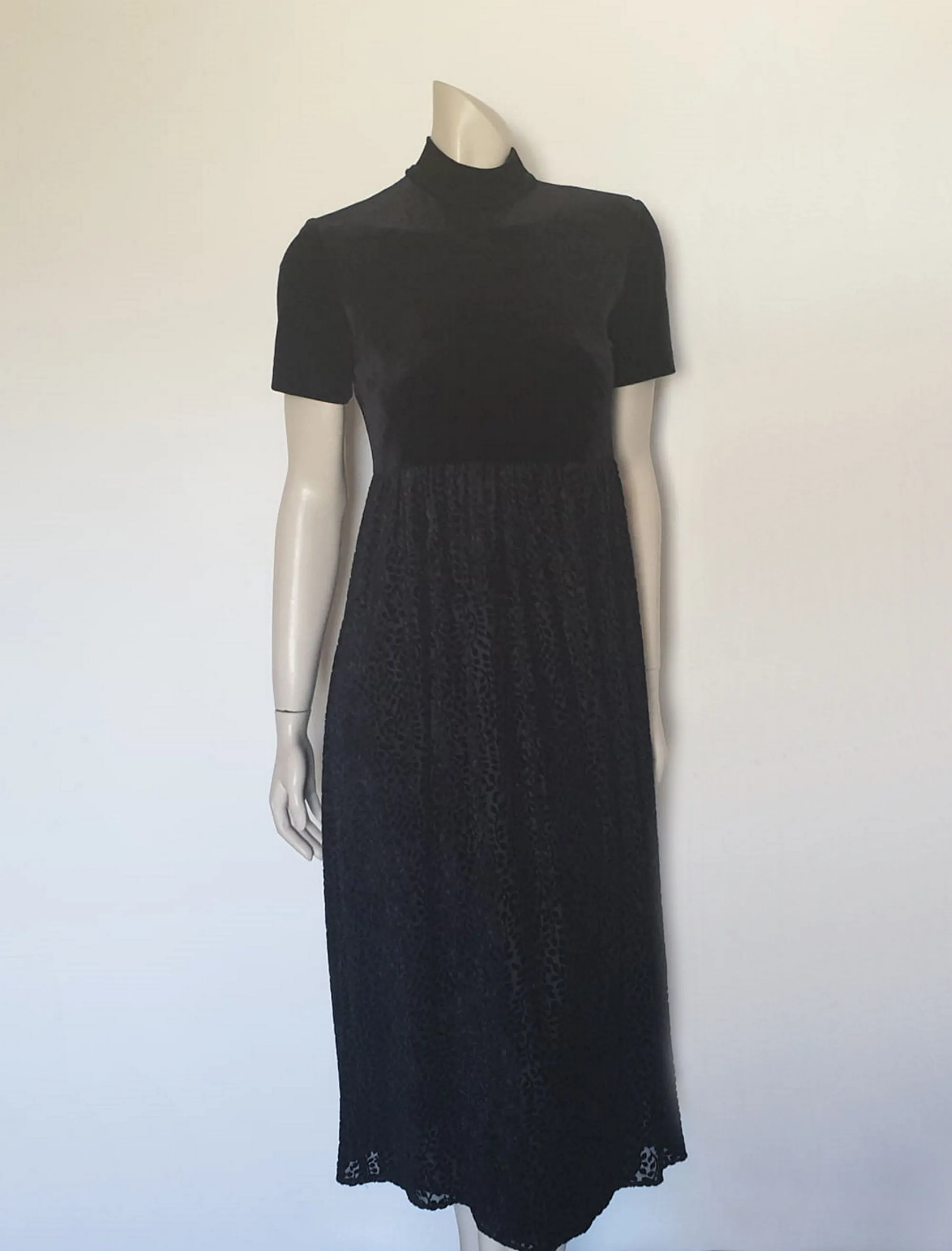 1990s Black Burn Out Velour Dress by Ronni Nicole - S