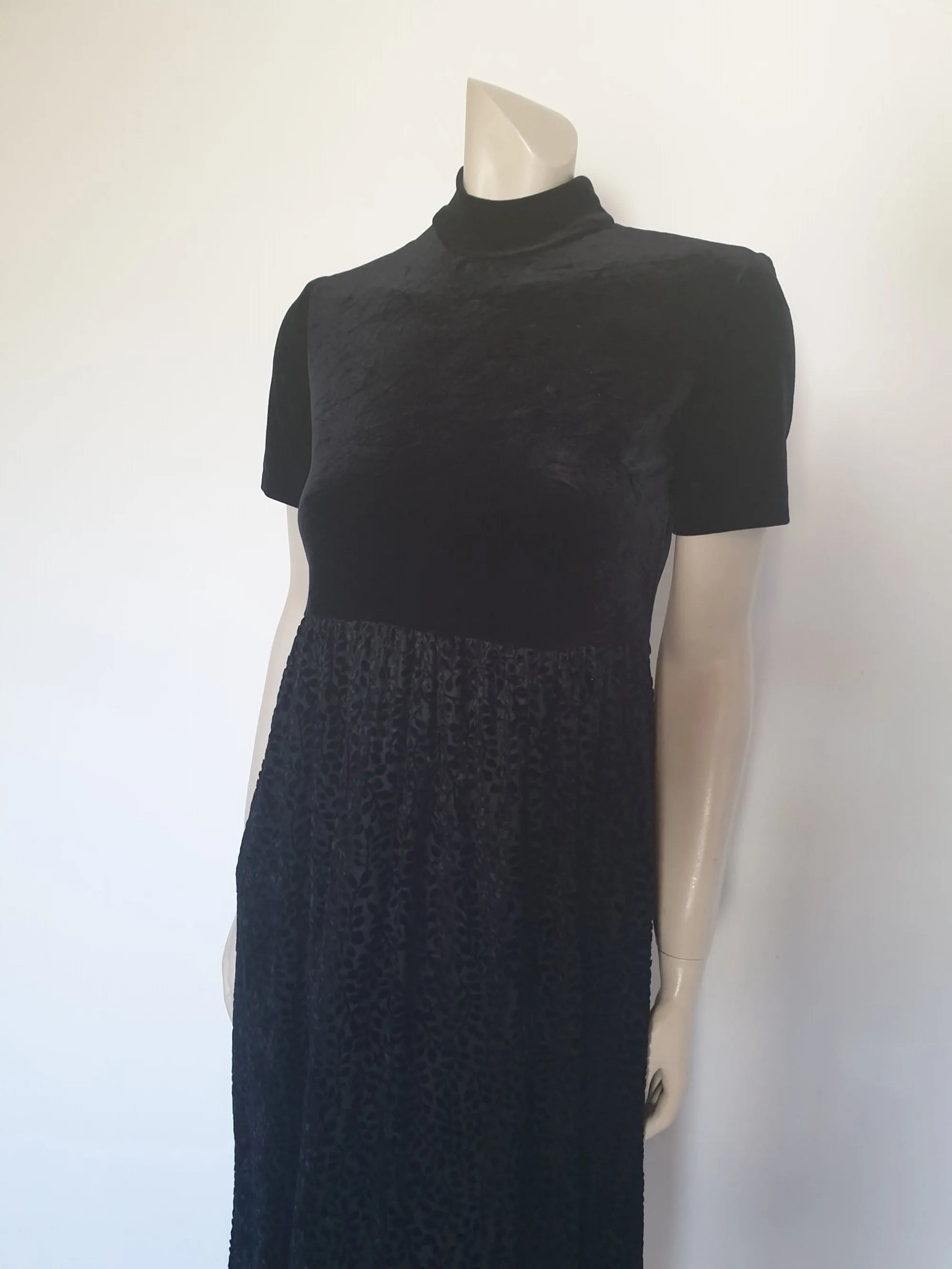 1990s Black Burn Out Velour Dress by Ronni Nicole - S