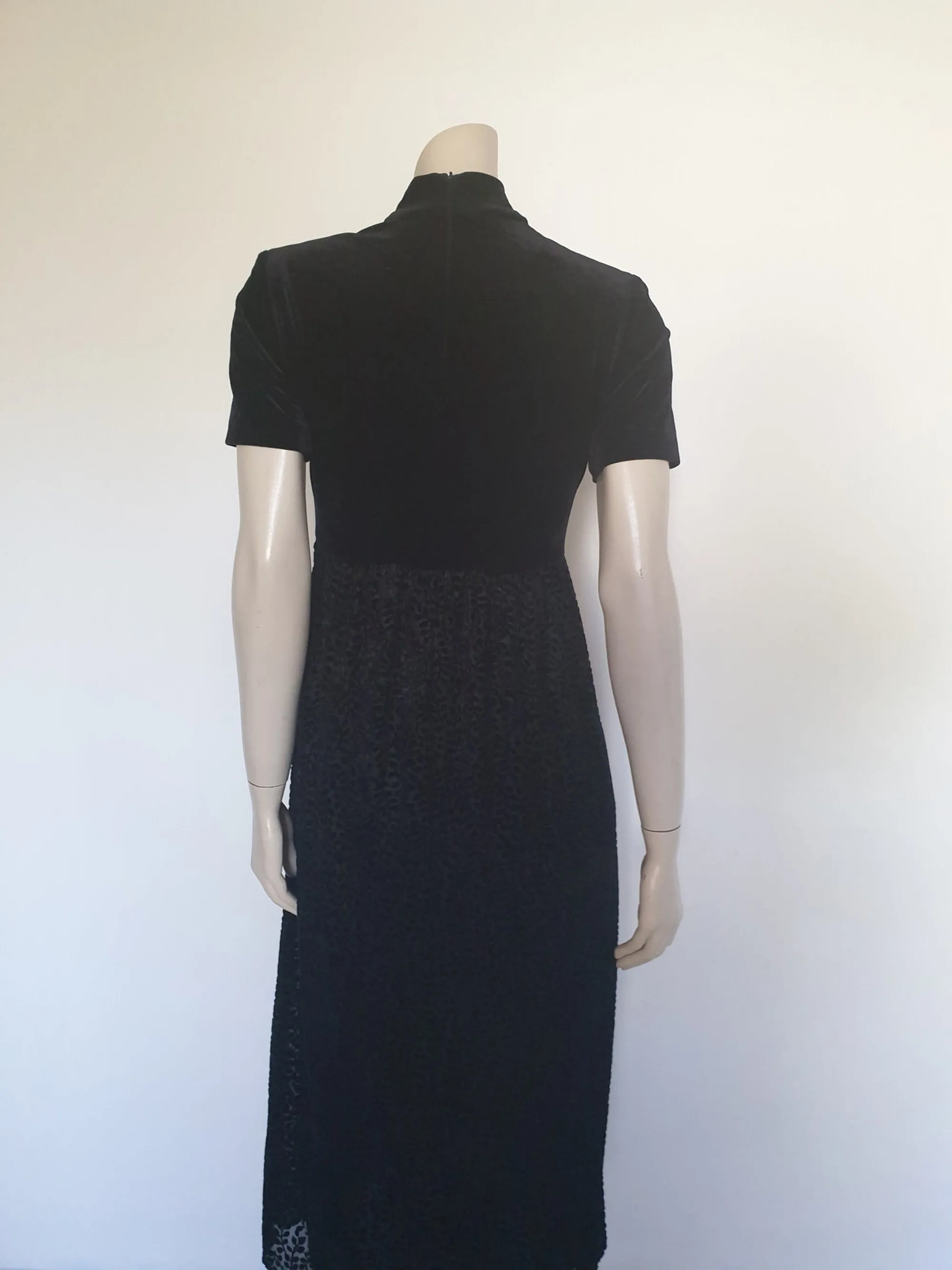 1990s Black Burn Out Velour Dress by Ronni Nicole - S