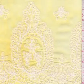 2 YD PC-Yellow/Ivory Embroidered Medallion Rayon Challis Fabric