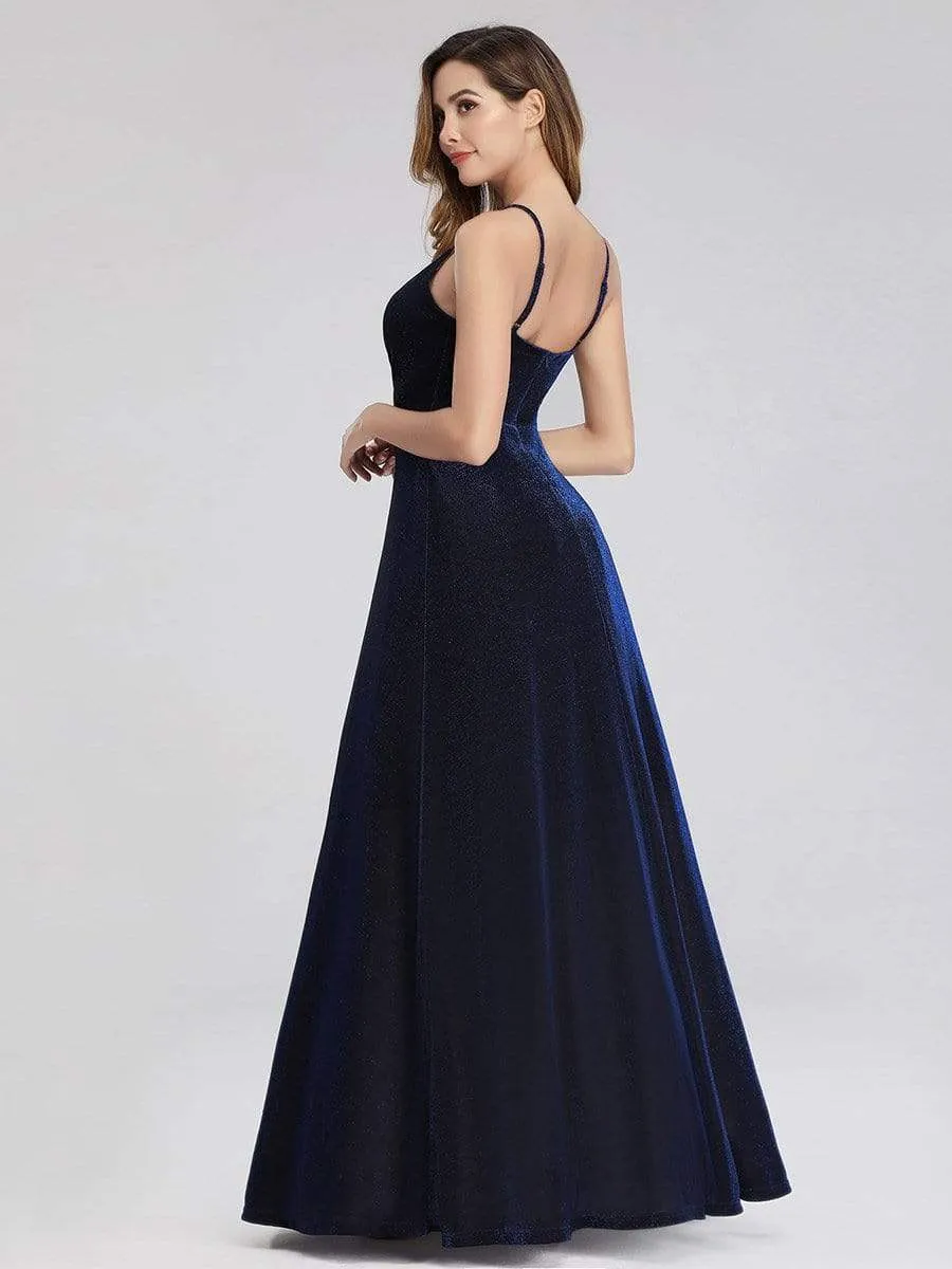 A-Line Spaghetti Straps Velvet Evening Party Dresses for Women