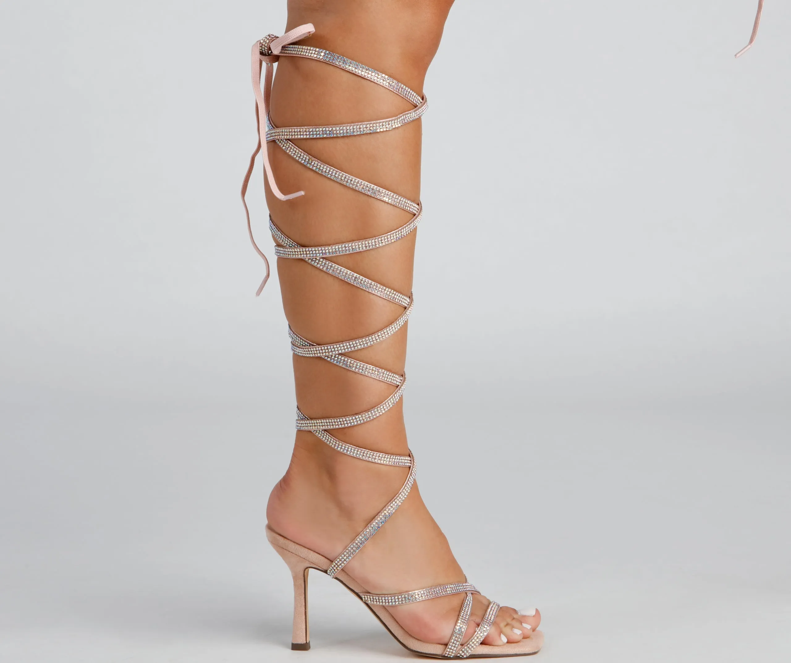 All About Glam Rhinestone Lace-Up Stiletto Heels