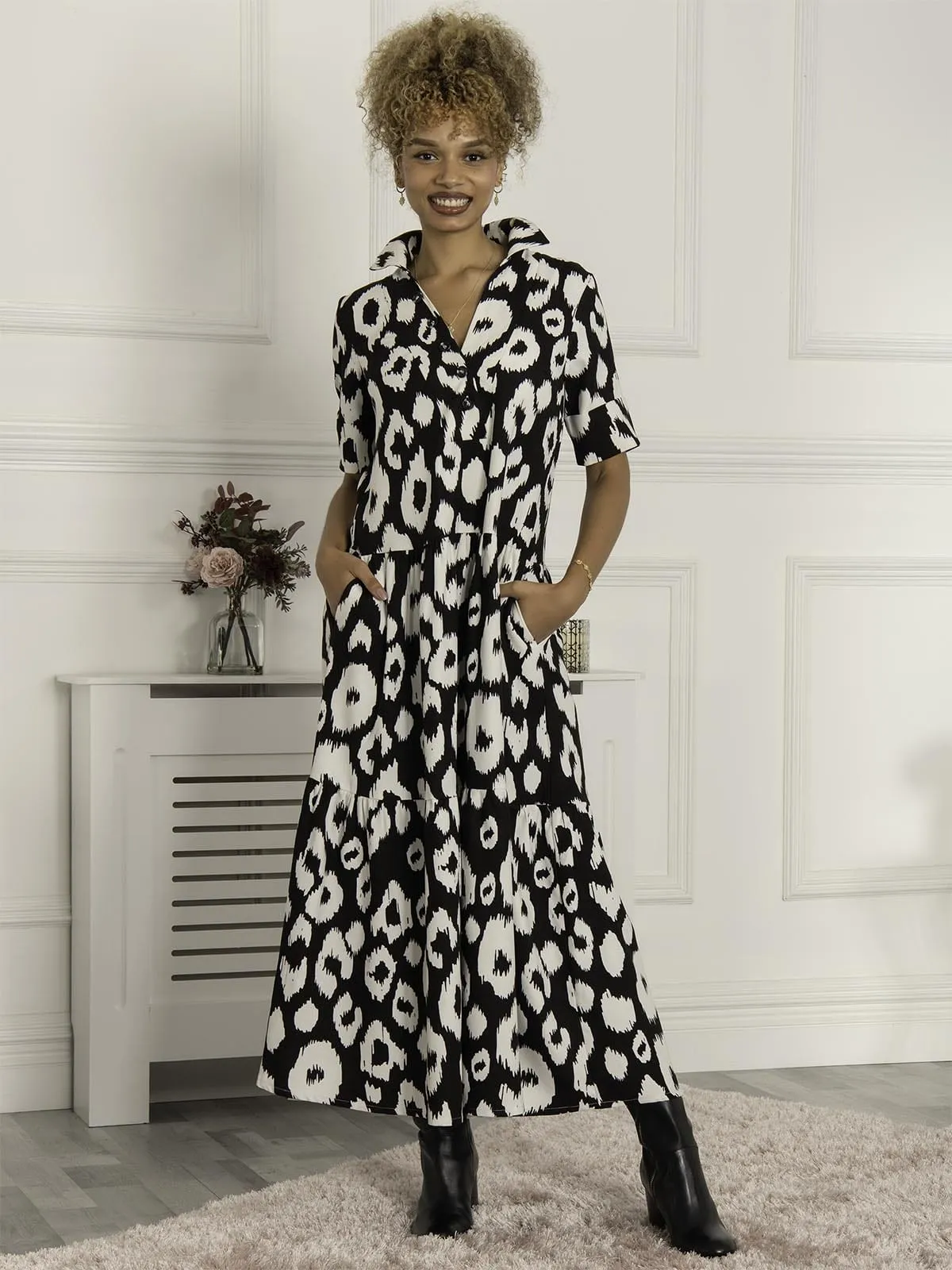 Andorra Printed Maxi Dress, Black Animal