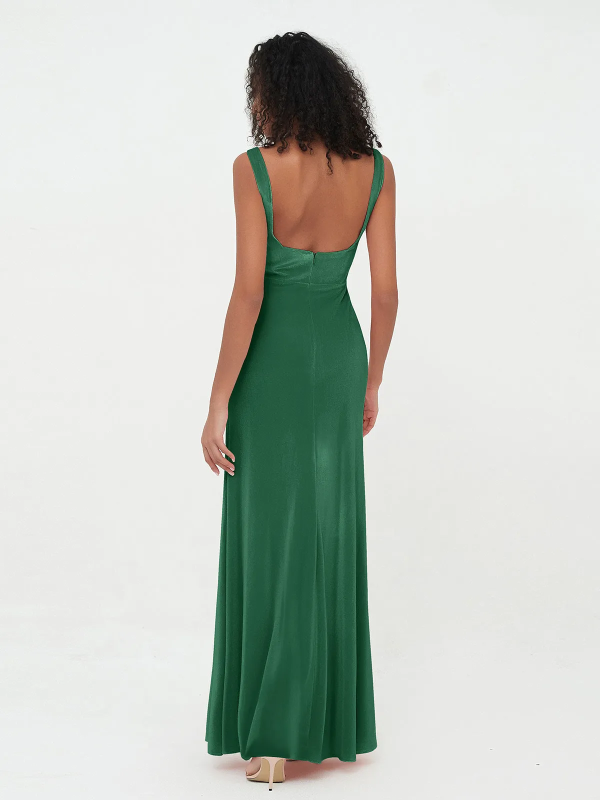 Bateau Neck Mermaid Long Velvet Dresses Dark Green Plus Size