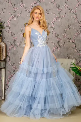 Beaded Sleeveless Tiered Ruffled Gown by GLS Gloria GL3452