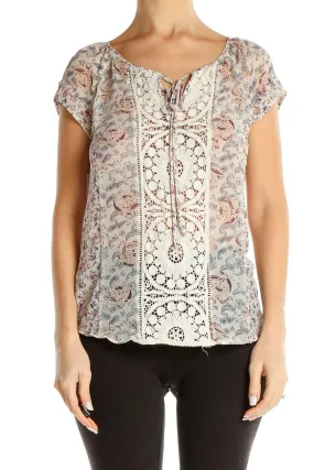 Beige Paisley Embroidered Bohemian Blouse