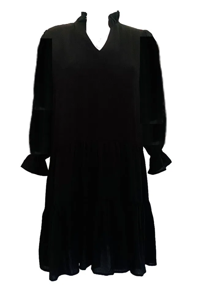 Black Cotton Plus Size Tiered Dress