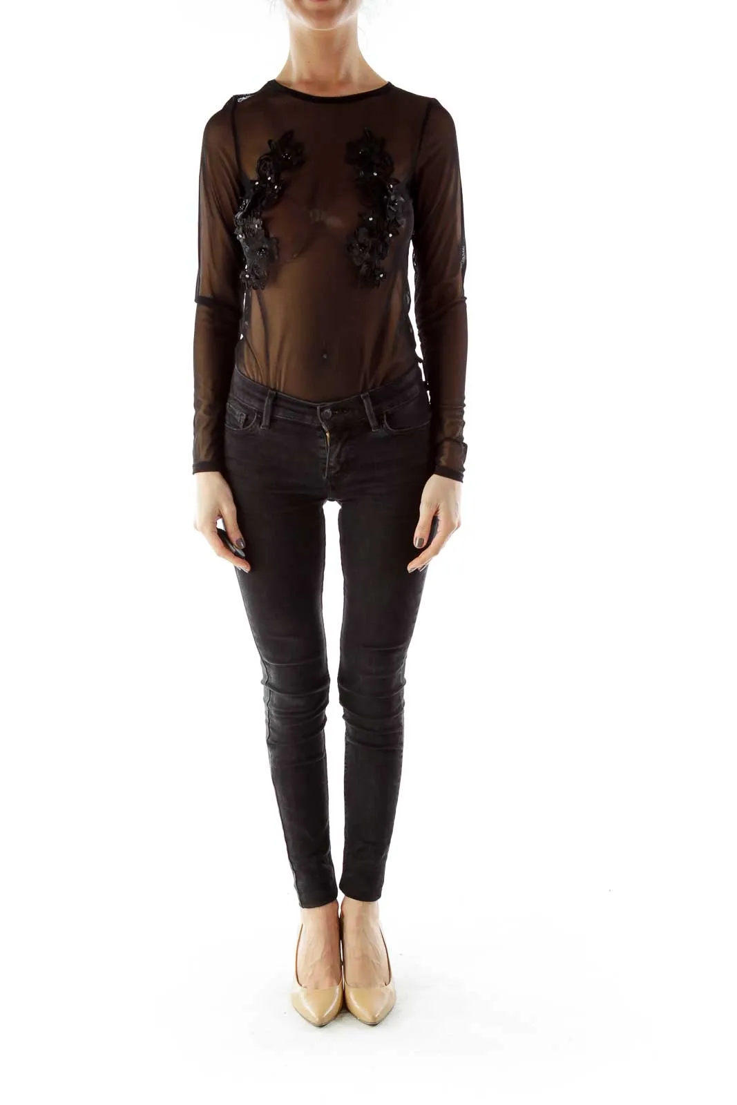 Black Embroidered Body Suit