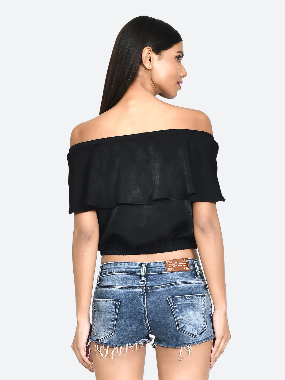 Black Solid Off-shoulder Top