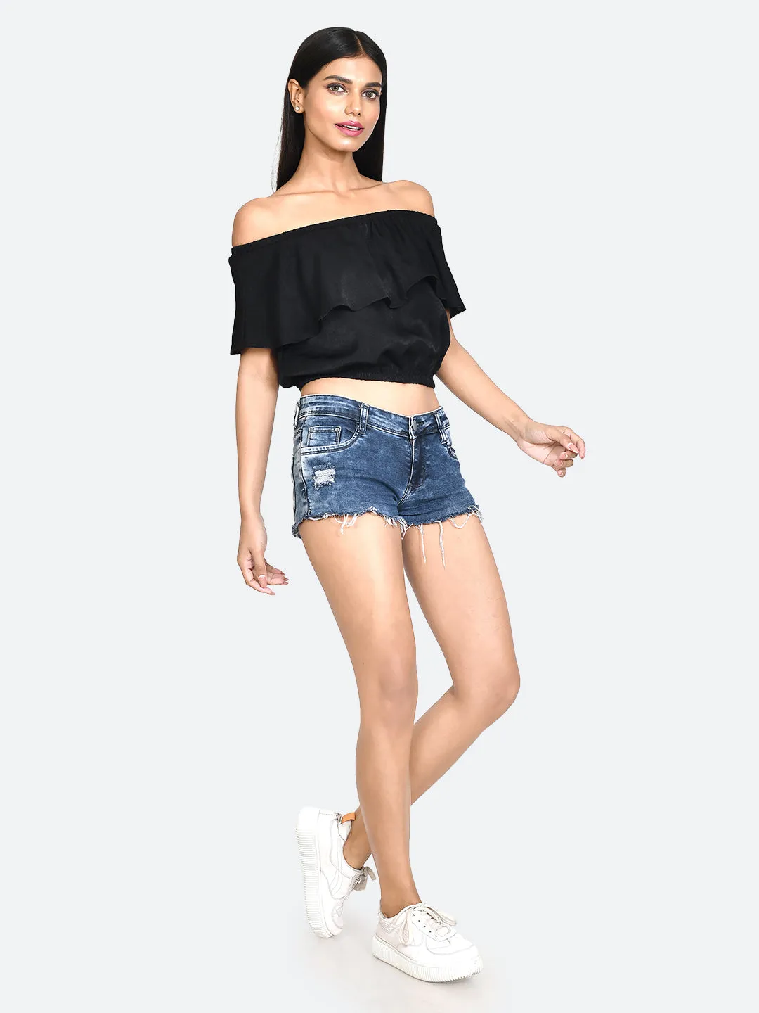 Black Solid Off-shoulder Top