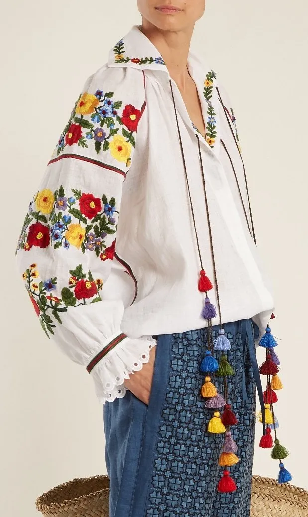 Boucl̩ Embroidered Linen Blouse