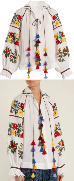 Boucl̩ Embroidered Linen Blouse