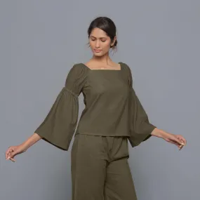 Bronze Grey Warm Cotton Corduroy Off-Shoulder Top