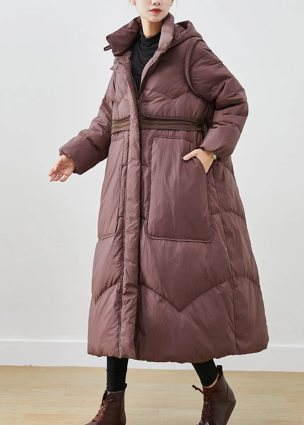 Chocolate Duck Down Coats Drawstring Big Pockets Winter ML2430