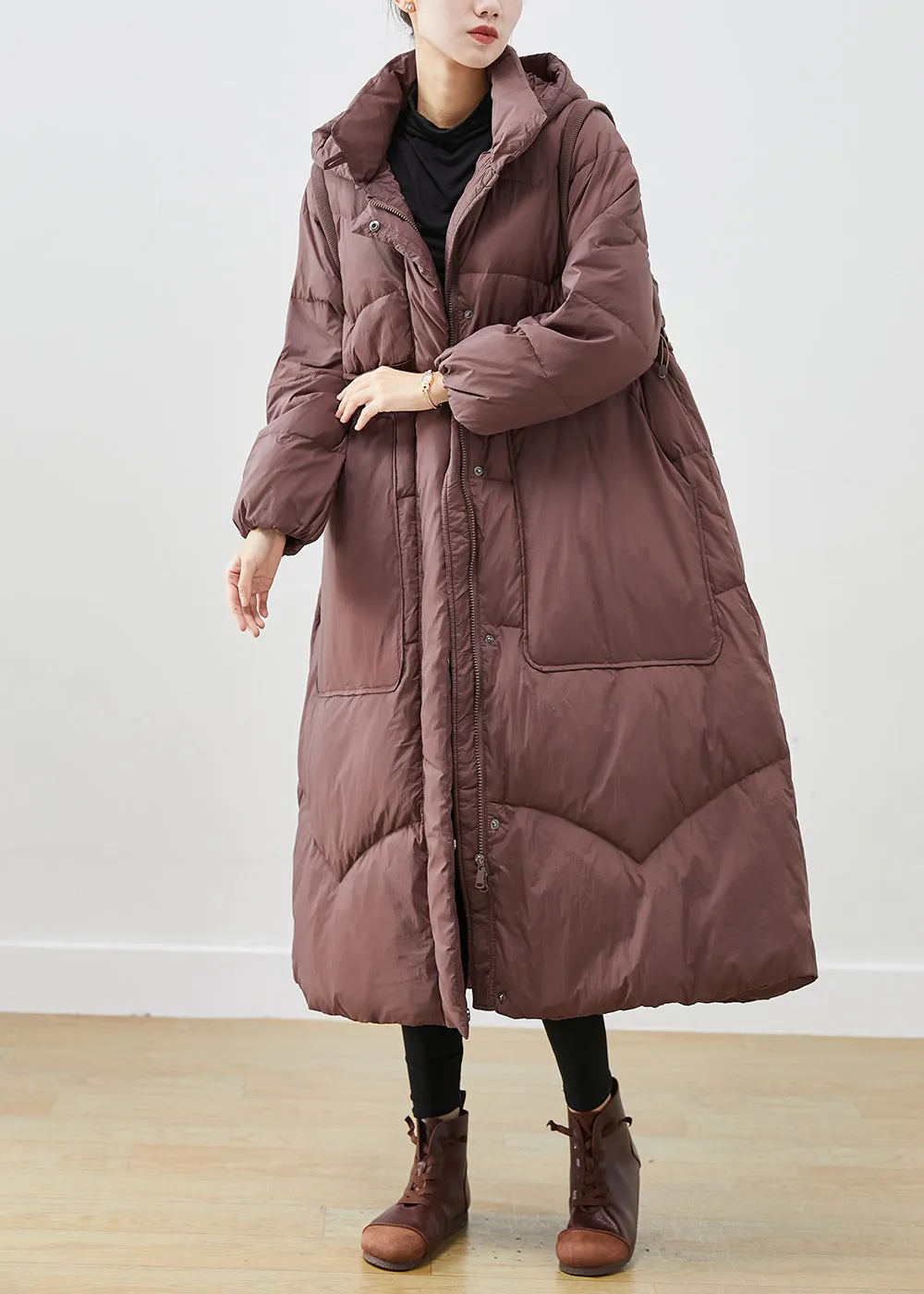 Chocolate Duck Down Coats Drawstring Big Pockets Winter ML2430