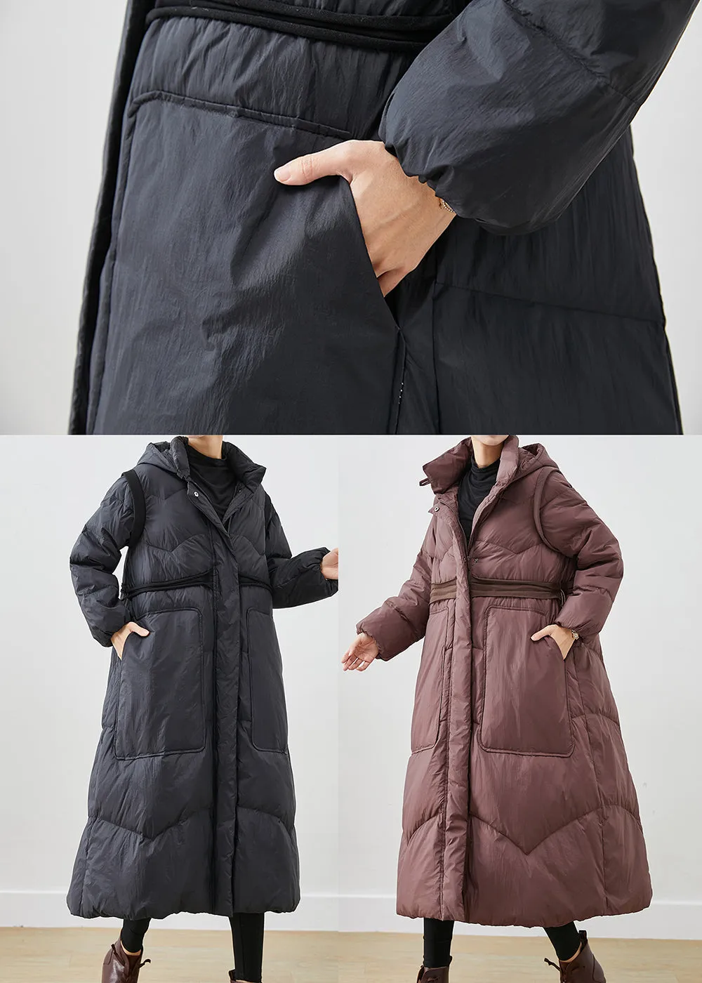 Chocolate Duck Down Coats Drawstring Big Pockets Winter ML2430