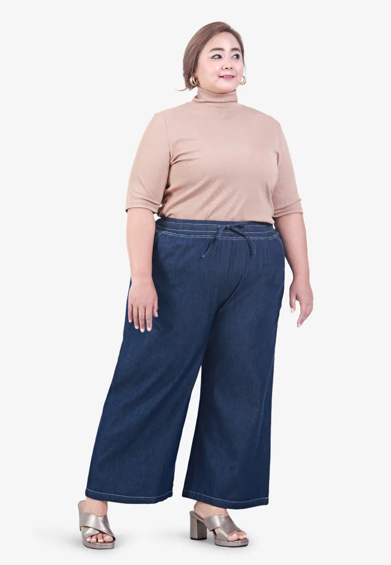 Deanna Drawstring Denim Culottes - Light Blue