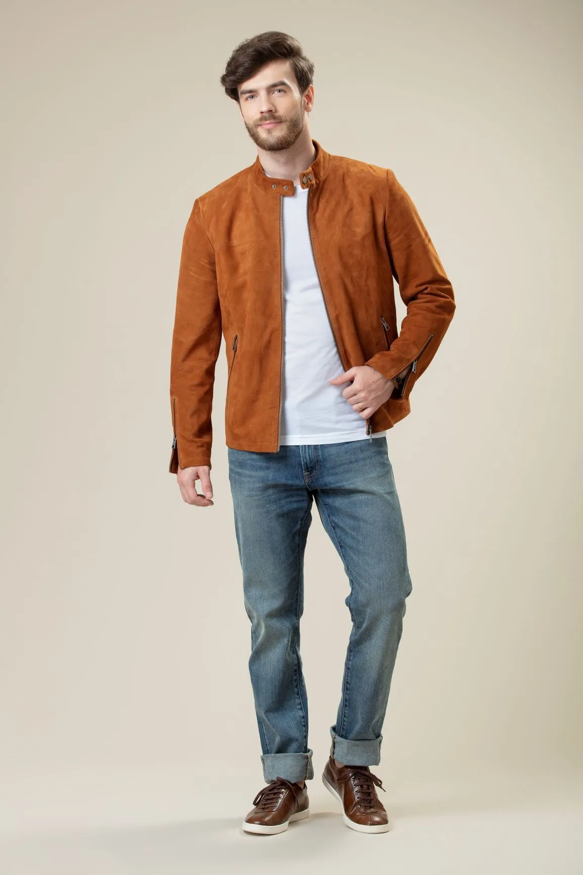 Desert Suede Bomber Stylish Leather Jacket by TJS