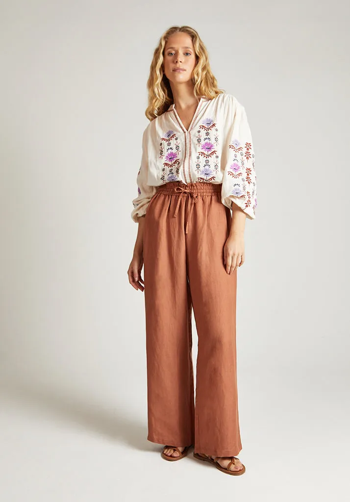 Dina V-Neck Embroidered Shirt In Cream