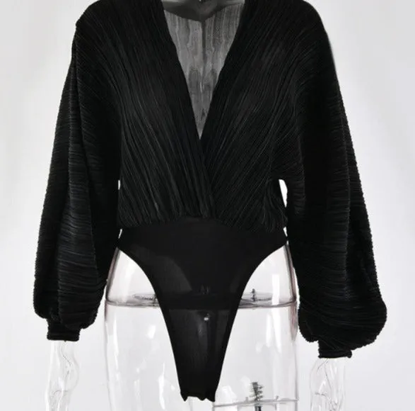 Donna V-neck Pleated Sexy Bodysuit