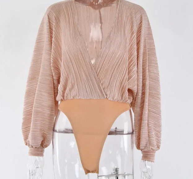 Donna V-neck Pleated Sexy Bodysuit