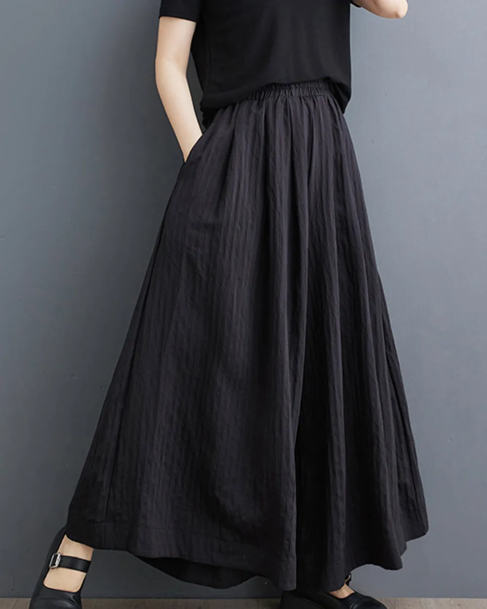 ellazhu Black Pants Skirt for Women Wide Leg Loose Culottes Summer GZ207