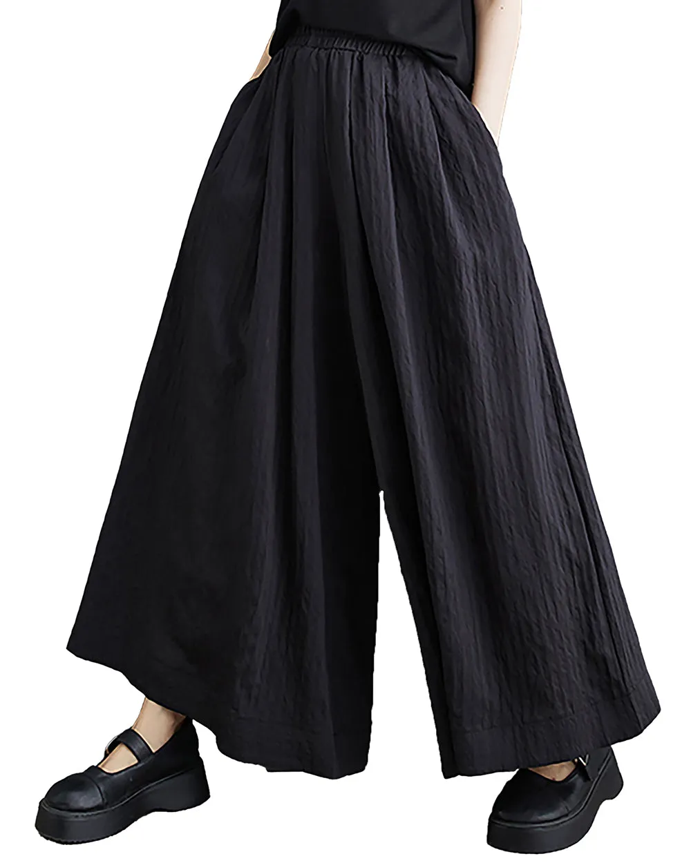 ellazhu Black Pants Skirt for Women Wide Leg Loose Culottes Summer GZ207