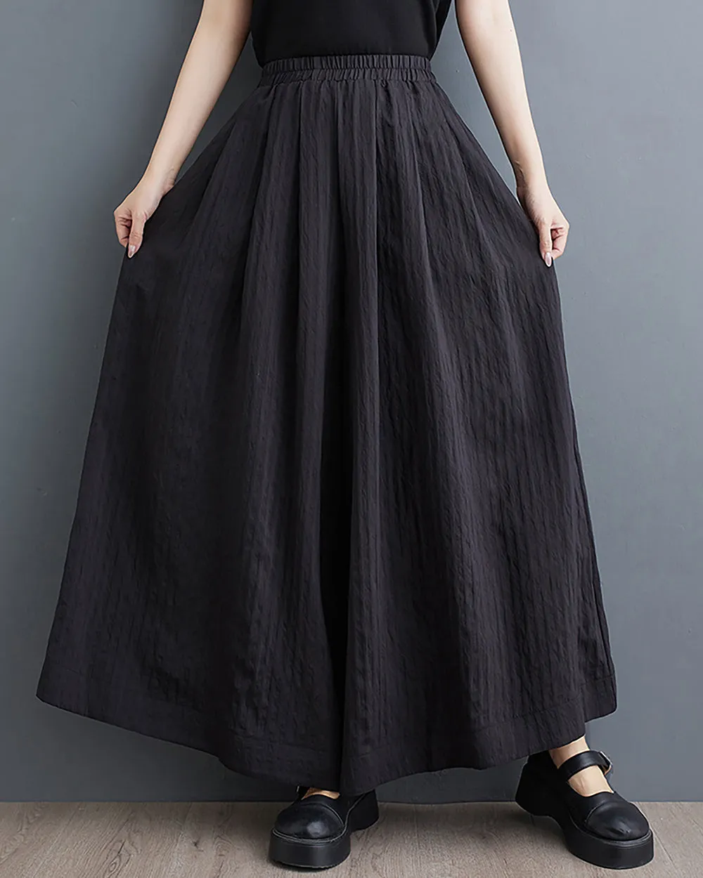 ellazhu Black Pants Skirt for Women Wide Leg Loose Culottes Summer GZ207