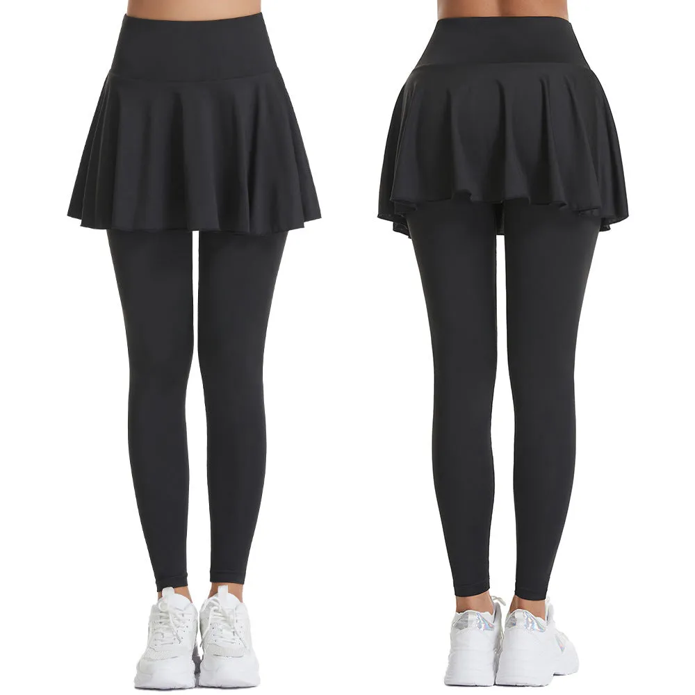 Exercise Skirt Long Women Faux Two Piece Anti Exposure Fitness Culottes High Waist Hip Lift Training Tennis Skirt Autumn Winter