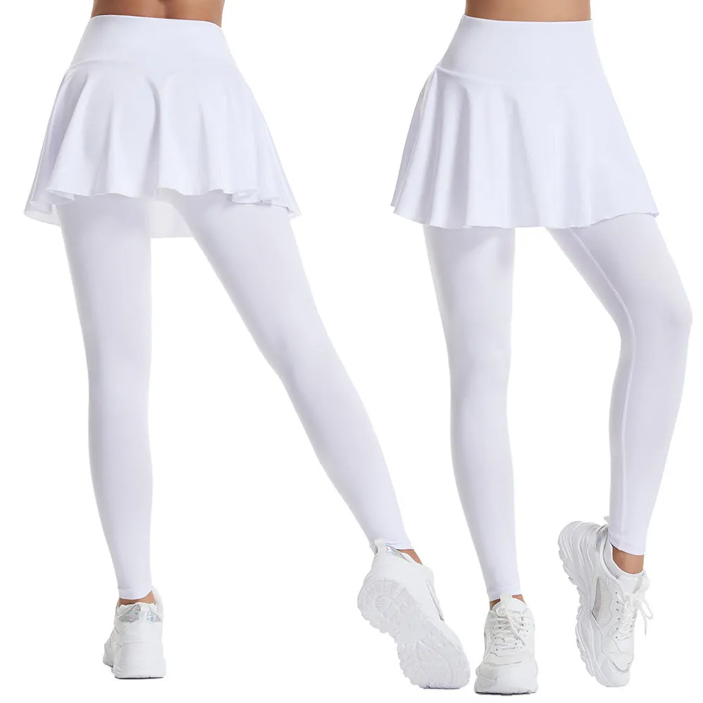 Exercise Skirt Long Women Faux Two Piece Anti Exposure Fitness Culottes High Waist Hip Lift Training Tennis Skirt Autumn Winter