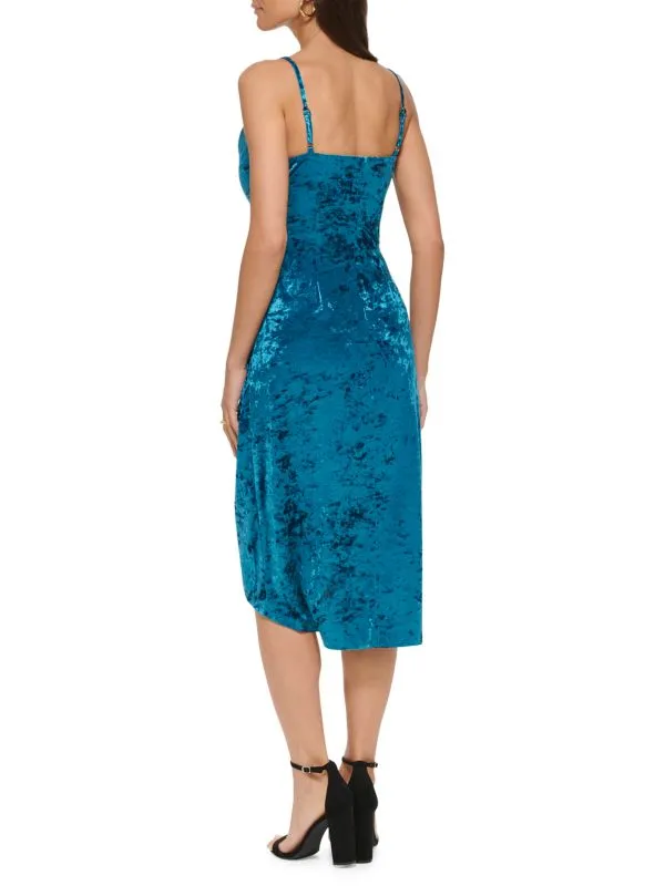 Guess velvet tulip dress with back zip, teal