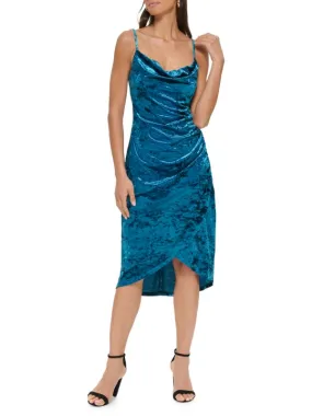 Guess velvet tulip dress with back zip, teal