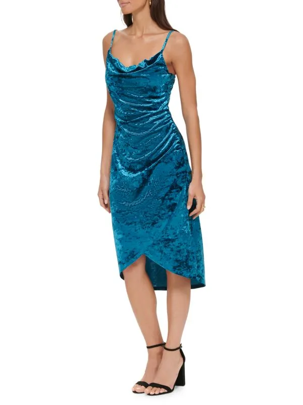 Guess velvet tulip dress with back zip, teal