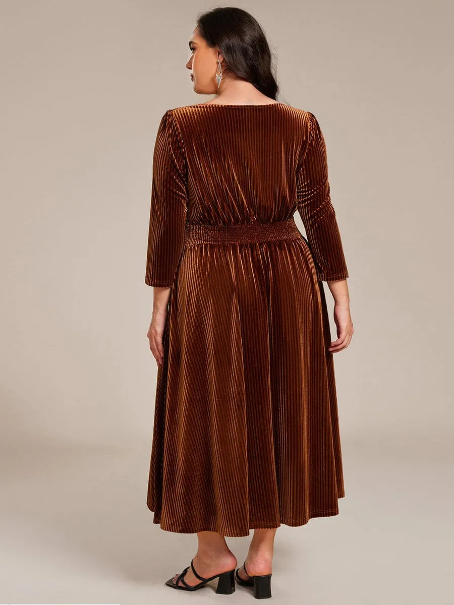 Ida | Long Sleeve High Stretch Velvet Tea Length Wedding Guest Dress