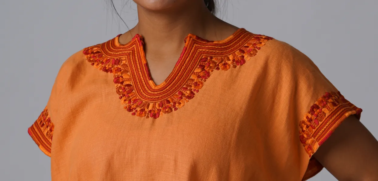 Kahlo Mexican Top - Linen -  Orange