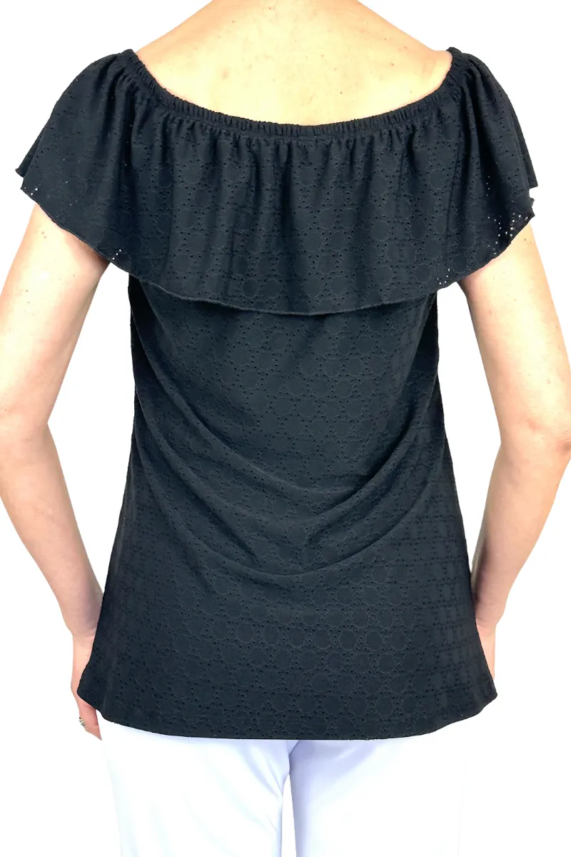 Ladies Off Shoulder Black Top - Quality Stretch Comfort Fabric - Sizes S - XXL - Made in Canada