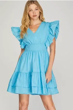 Light Blue Dress With Ruffled Sleeves