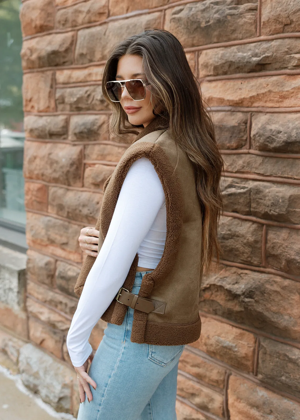 Locked In Brown Sherpa & Suede Vest