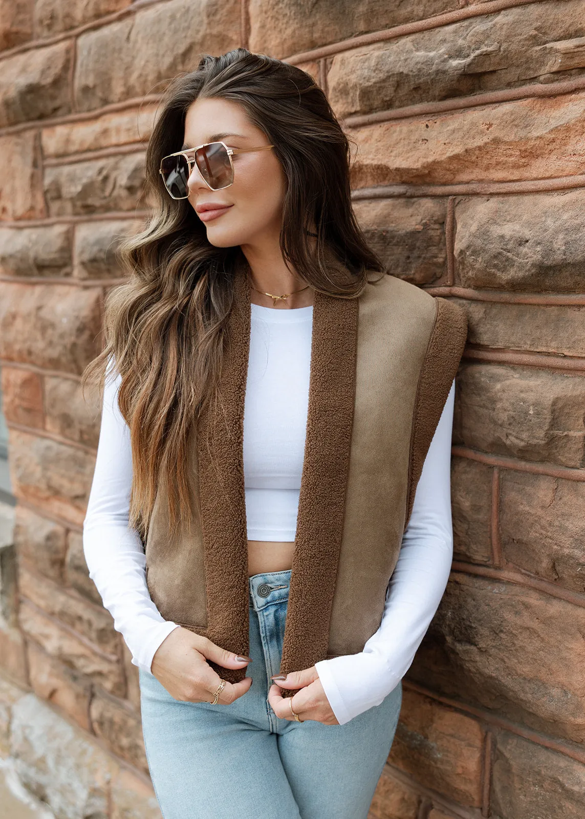 Locked In Brown Sherpa & Suede Vest