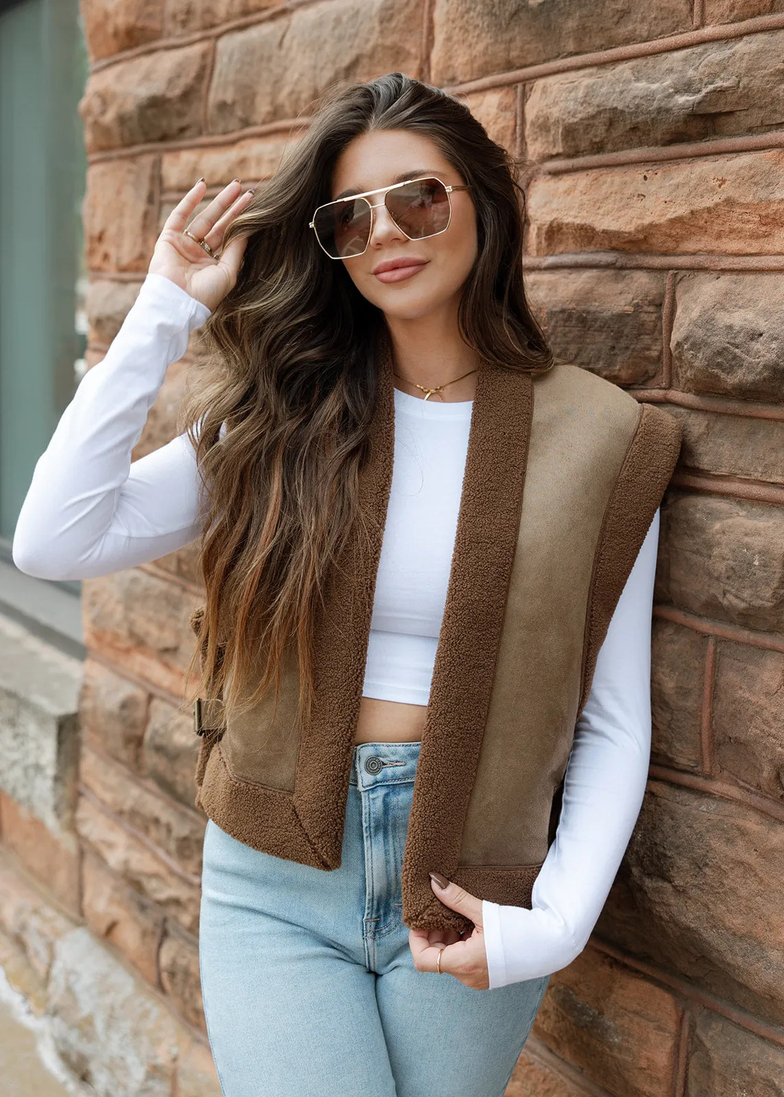 Locked In Brown Sherpa & Suede Vest