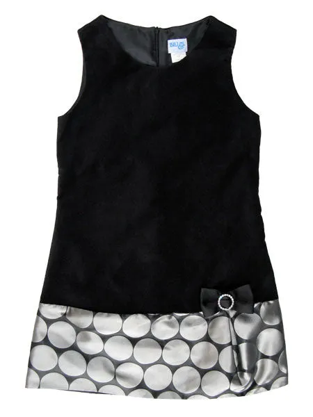 Luli & Me Black Velvet & Silver Dot Dress Girls Size 7