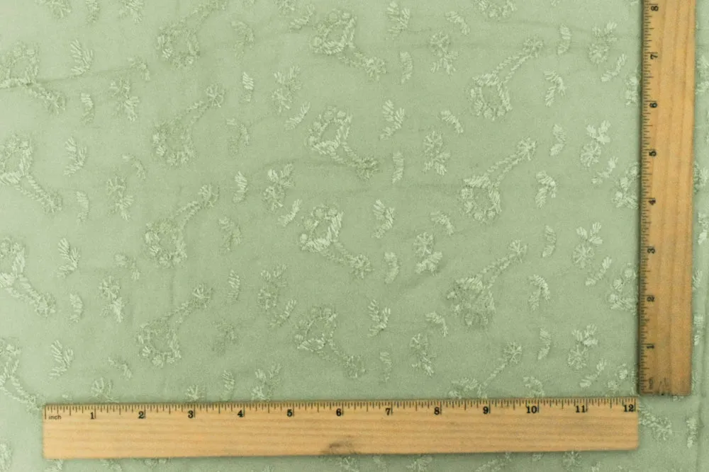 Matcha Green Floral Embroidered Rayon Chiffon Woven Fabric