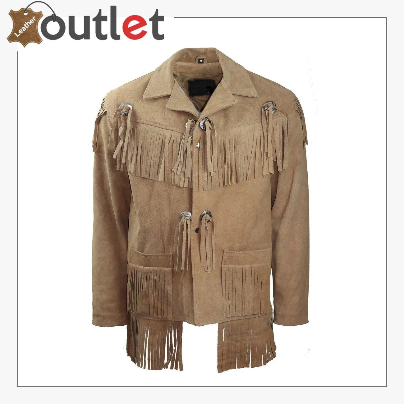 Men's New Beige Western Native American Suede Cow Leather Jacket