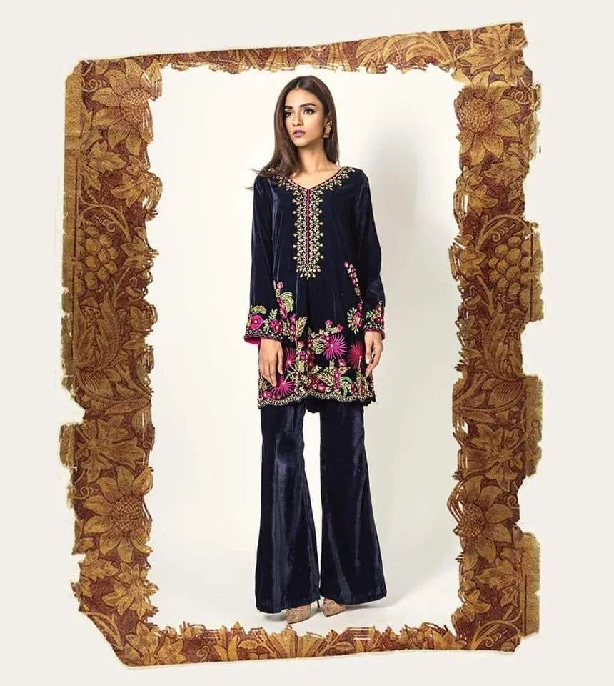 Mina Hasan Velvet & Net Dresses - Embroidered Net Dupatta - Replica - Unstitched