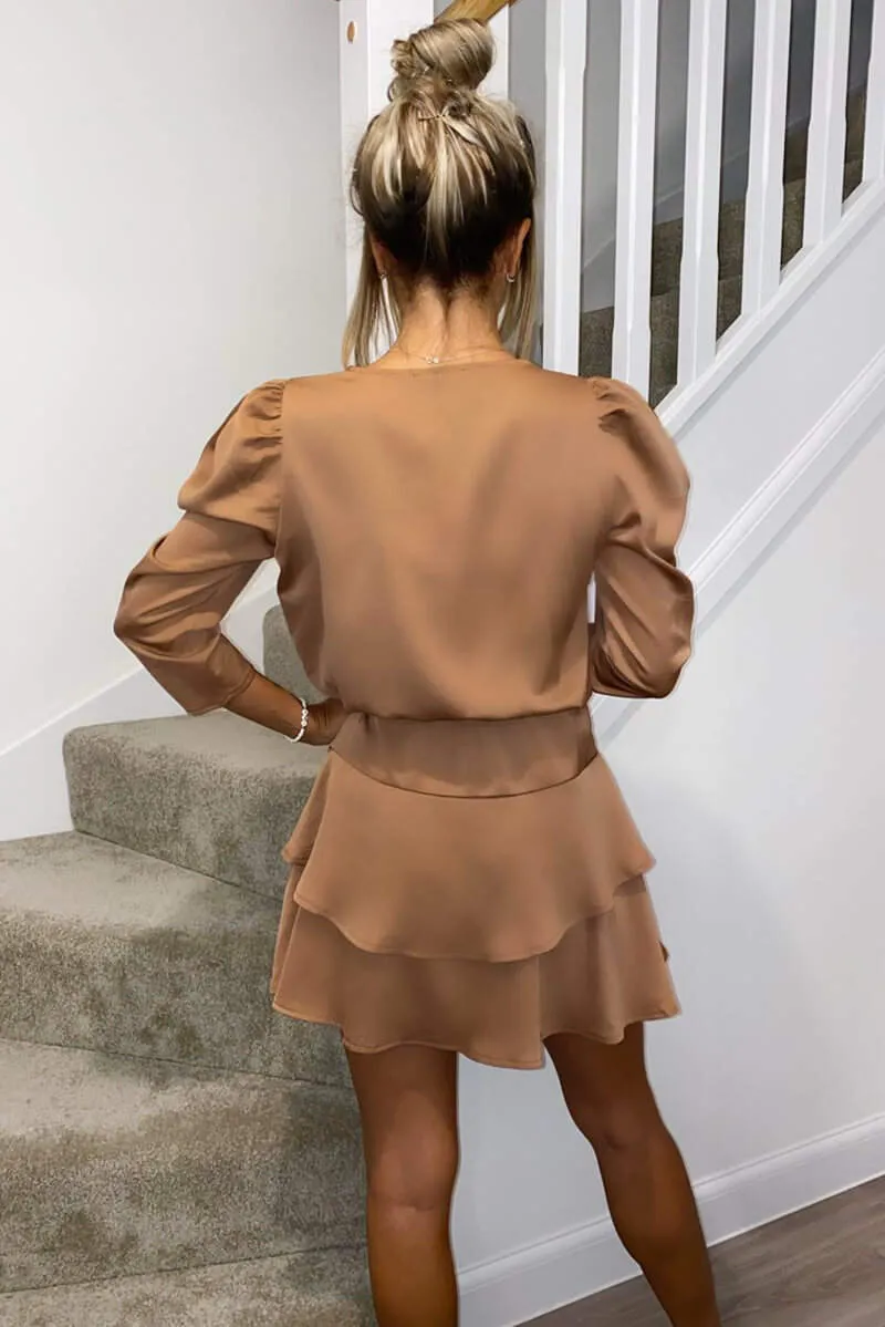 Mocha Tiered Mini Dress