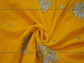 Mustard Zari Embroidered Velvet Fabric