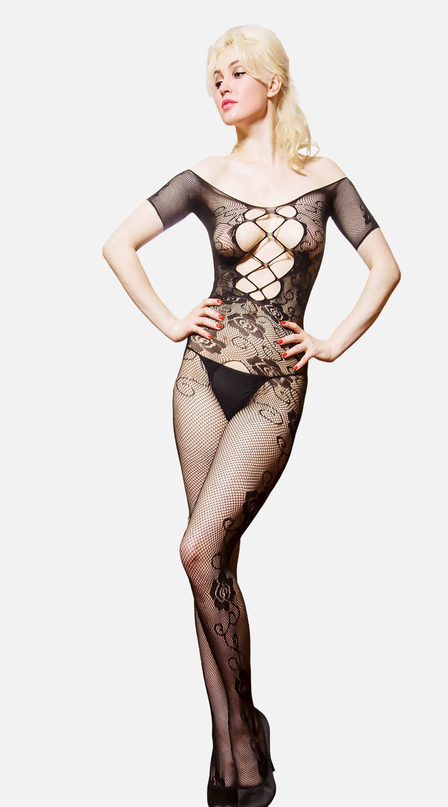 Off the Shoulder Criss-Cross Bodystocking